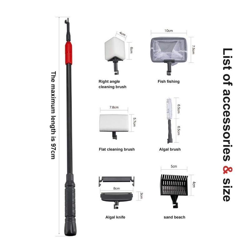 UPETTOOLS Aquarium Cleaning Tool 6 in 1 Algae Scraper Scrubber Pad Adjustable Long Handle Fish Tank Brush Cleaner Set - Image 4