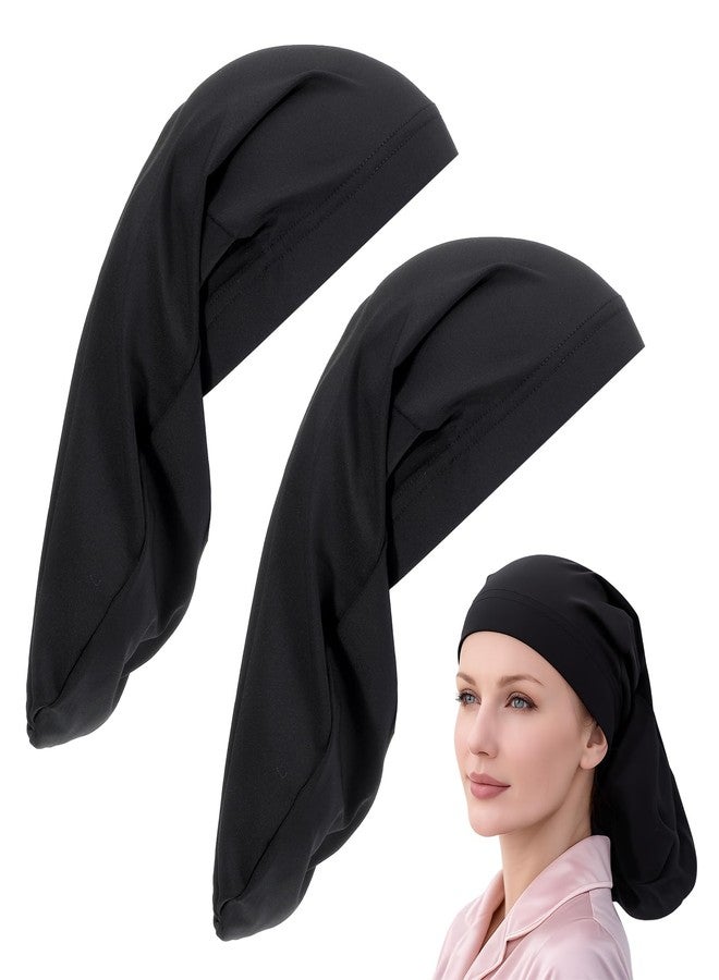 Gtziqa 2 Pcs Dreadlock Cap Large Long Bonnet for Long Hair Dreads Head Wrap Loc Cap Dread Caps Loc Bonnet Shower Caps Dreadlock Accessories for Men Women Curly Braids Wave (Black) - Image 1