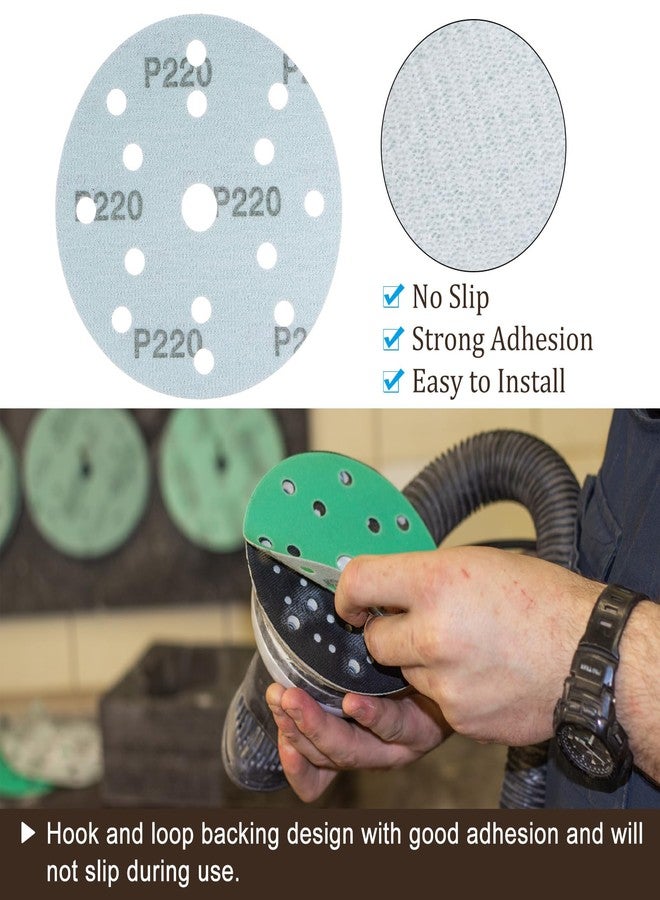 Kozelo 50pcs Green Film Sanding Discs - [6 Inch 80/120/150/180/220 Grits 15 Hole ] Round Aluminum Oxide Hook & Loop Wet Dry Sander Pads for Wood Metal Polishing Use - Image 5