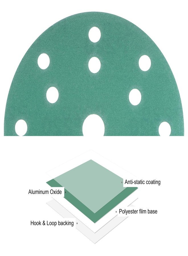 Kozelo 50pcs Green Film Sanding Discs - [6 Inch 80/120/150/180/220 Grits 15 Hole ] Round Aluminum Oxide Hook & Loop Wet Dry Sander Pads for Wood Metal Polishing Use - Image 2