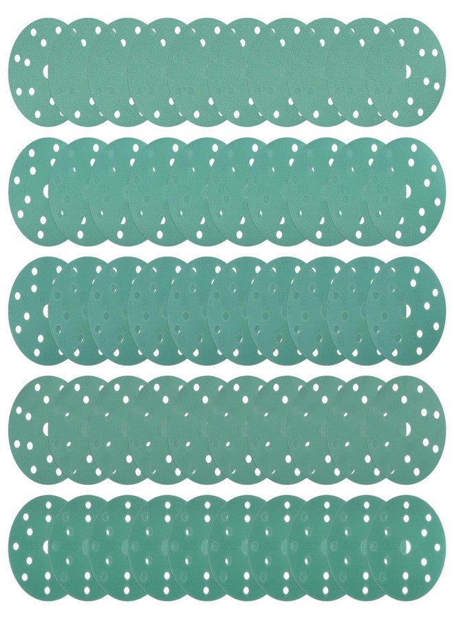 Kozelo 50pcs Green Film Sanding Discs - [6 Inch 80/120/150/180/220 Grits 15 Hole ] Round Aluminum Oxide Hook & Loop Wet Dry Sander Pads for Wood Metal Polishing Use - Image 1