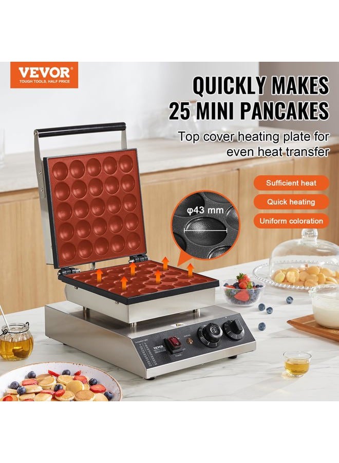 VEVOR Pancake Maker 25pcs 43mm, Commercial Crepe Maker 1700W, Poffertjes Dorayaki Non-Stick Stainless Steel Adjustable Temperature and Time Adjustable for Home Kitchen, Restaurant - Image 2