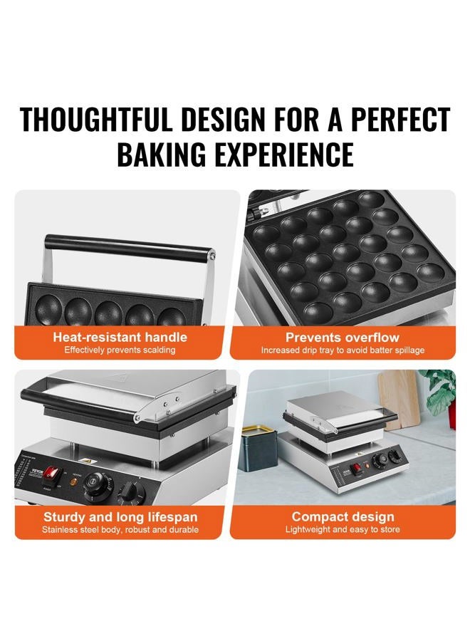 VEVOR Pancake Maker 25pcs 43mm, Commercial Crepe Maker 1700W, Poffertjes Dorayaki Non-Stick Stainless Steel Adjustable Temperature and Time Adjustable for Home Kitchen, Restaurant - Image 5