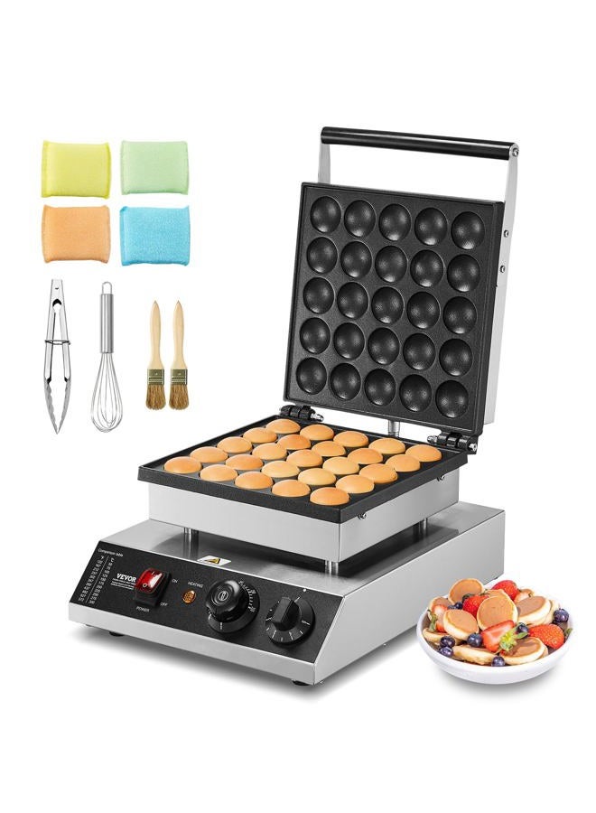 VEVOR Pancake Maker 25pcs 43mm, Commercial Crepe Maker 1700W, Poffertjes Dorayaki Non-Stick Stainless Steel Adjustable Temperature and Time Adjustable for Home Kitchen, Restaurant - Image 1