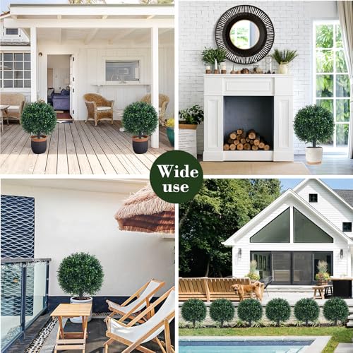Chillchard Artificial Boxwood Topiary Ball Bush for Outdoor with Spike, UV Resistant Faux Boxwood Ball Tree with Stake for Outside Set of 2, Weatherproof Round Fake Shrubs for Entryway Front Porch - Image 4