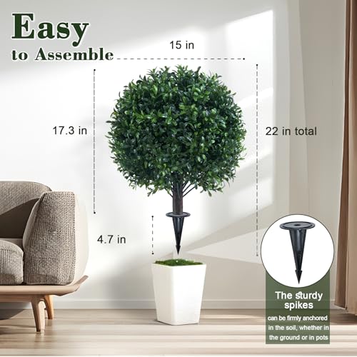 Chillchard Artificial Boxwood Topiary Ball Bush for Outdoor with Spike, UV Resistant Faux Boxwood Ball Tree with Stake for Outside Set of 2, Weatherproof Round Fake Shrubs for Entryway Front Porch - Image 2