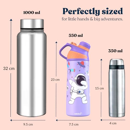 Rabitat ZYLO 550ml Kids Water Bottle for School | 2-Year Brand Warranty | Magnetic Flip Cap, Leakproof | Triple Insulated Stainless Steel Thermosteel Flask | 24 Hrs Hot & Cold | ShyGuy - Image 4