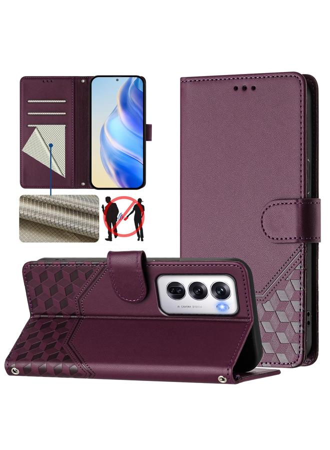 S-TOP Case For OPPO Reno12 5G Global Honeycomb Embossing RFID Leather Phone Case - Image 1