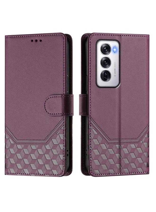 S-TOP Case For OPPO Reno12 5G Global Honeycomb Embossing RFID Leather Phone Case - Image 2