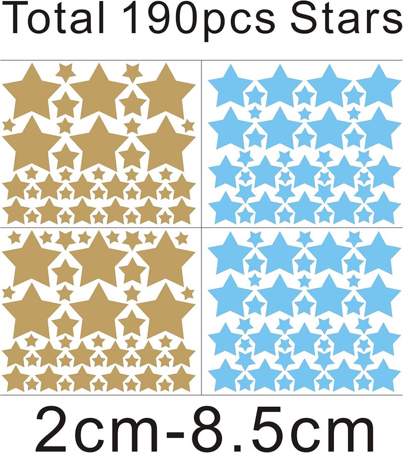GESTYZ 190 Pieces Star Wall Decals in Ice Blue and Matte Gold - Image 5