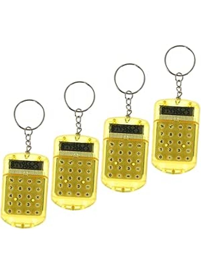 4pcs Portable Keychain Calculator Set Yellow Practical Daily Use Students - Image 1