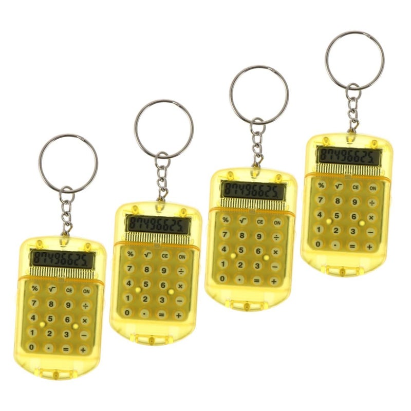 4pcs Portable Keychain Calculator Set Yellow Practical Daily Use Students - Image 2