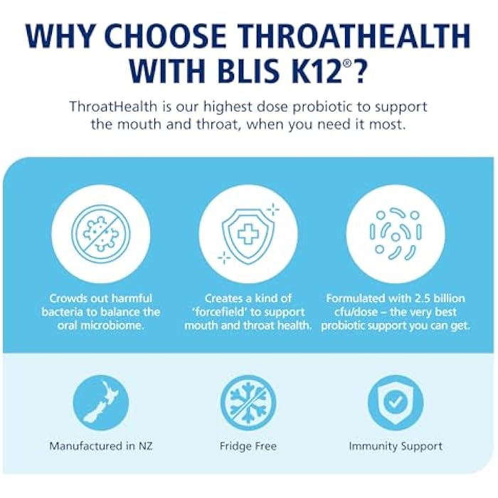 BLIS ThroatHealth Oral Probiotics K12 - Immune & Throat Support, Vanilla - 30 Lozenges, 2.5 Billion CFU - Image 3