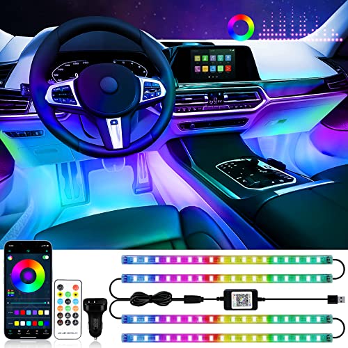 DUOFU365 RGB 72 LED Interior Car Strip Lights with Smart APP Control, 2 Lines Design Music Sync Under Dash Footwell Neon Internal Lighting,12V LED Strip Lights for Cars, Trucks, SUVs with Car Charger(1 Set) - Image 1