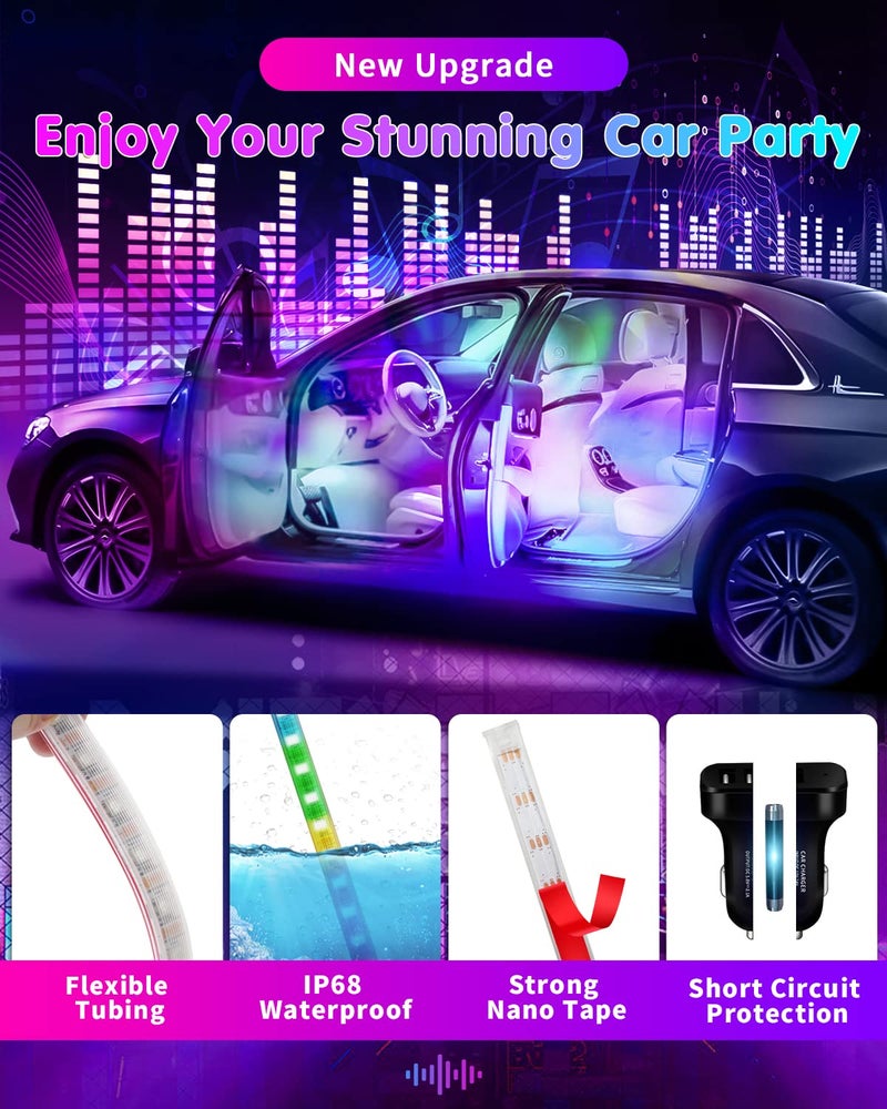 DUOFU365 RGB 72 LED Interior Car Strip Lights with Smart APP Control, 2 Lines Design Music Sync Under Dash Footwell Neon Internal Lighting,12V LED Strip Lights for Cars, Trucks, SUVs with Car Charger(1 Set) - Image 2