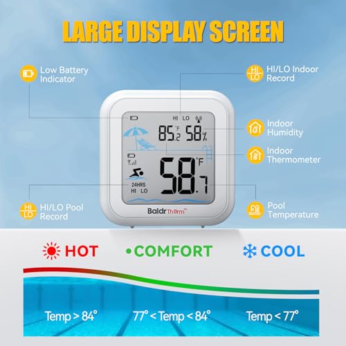 BaldrTherm مقياس حرارة حمام السباحة الذكي BaldrTherm مع بوابة واي فاي، قراءة رقمية عائمة مضادة للضباب 360° مع مقاومة للماء IPX7، تنبيه إشعار عبر التطبيق عن بُعد لحمام السباحة/حمام الثلج/حمام السباحة/السبا/الحوض/البركة - Image 4