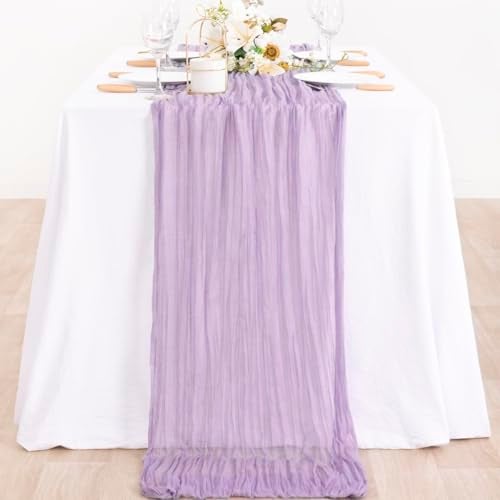 MLMC Lilac Purple Cheesecloth Table Runner 10ft Rustic Gauze Lavender Cheese Cloth Table Runner Fall Centerpiece 35x120 Inches for Romantic Wedding Bridal Baby Shower Birthday Decor - Image 3