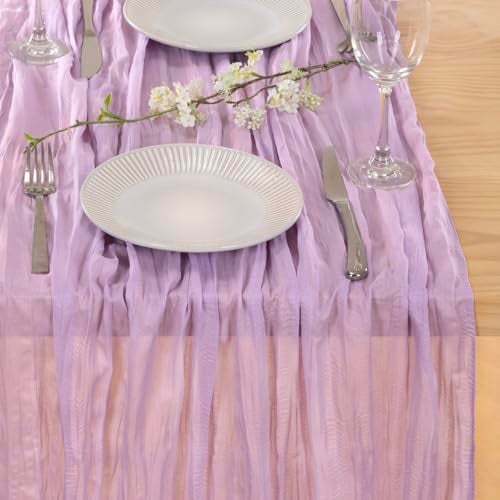 MLMC Lilac Purple Cheesecloth Table Runner 10ft Rustic Gauze Lavender Cheese Cloth Table Runner Fall Centerpiece 35x120 Inches for Romantic Wedding Bridal Baby Shower Birthday Decor - Image 2