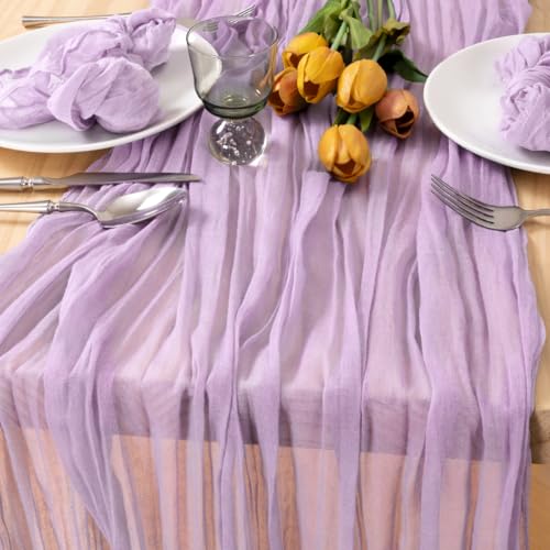 MLMC Lilac Purple Cheesecloth Table Runner 10ft Rustic Gauze Lavender Cheese Cloth Table Runner Fall Centerpiece 35x120 Inches for Romantic Wedding Bridal Baby Shower Birthday Decor - Image 1