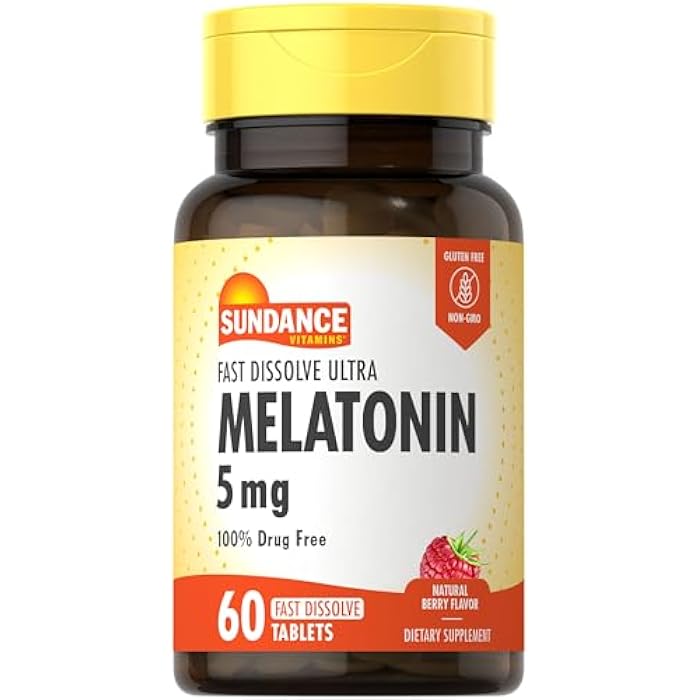 Sundance Melatonin 5mg Fast Dissolve Tablets | 60 Count | Natural Berry Flavor | Vegetarian, Non-GMO, and Gluten Free Supplement - Image 1