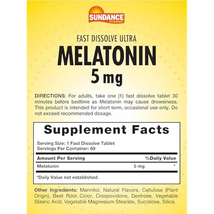 Sundance Melatonin 5mg Fast Dissolve Tablets | 60 Count | Natural Berry Flavor | Vegetarian, Non-GMO, and Gluten Free Supplement - Image 2