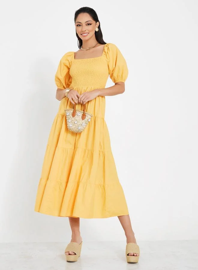 Styli Square Neck Tiered Midi Dress