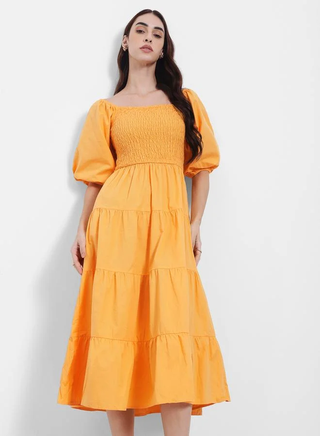 Styli Styli Square Neck Tiered Midi Dress
