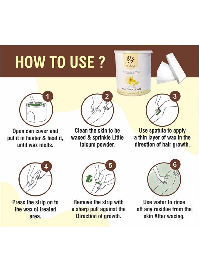 atiCO Hair Removal Hydrosoluble Antitan Creme Wax (800 Gm) Made With Argan Oil + 30 Waxing Strips (White Chocolate) - Image 5