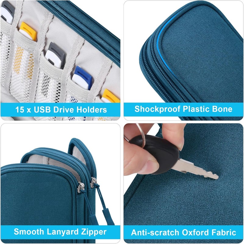 Lacdo USB Flash Drive Case Thumb Drive Holder Case Organizer Portable Electronic Accessories Storage Bag for SanDisk/SamData/Samsung USB Flash Drives Jump Drive Memory Stick, Cable, Medium Size-Green - Image 4