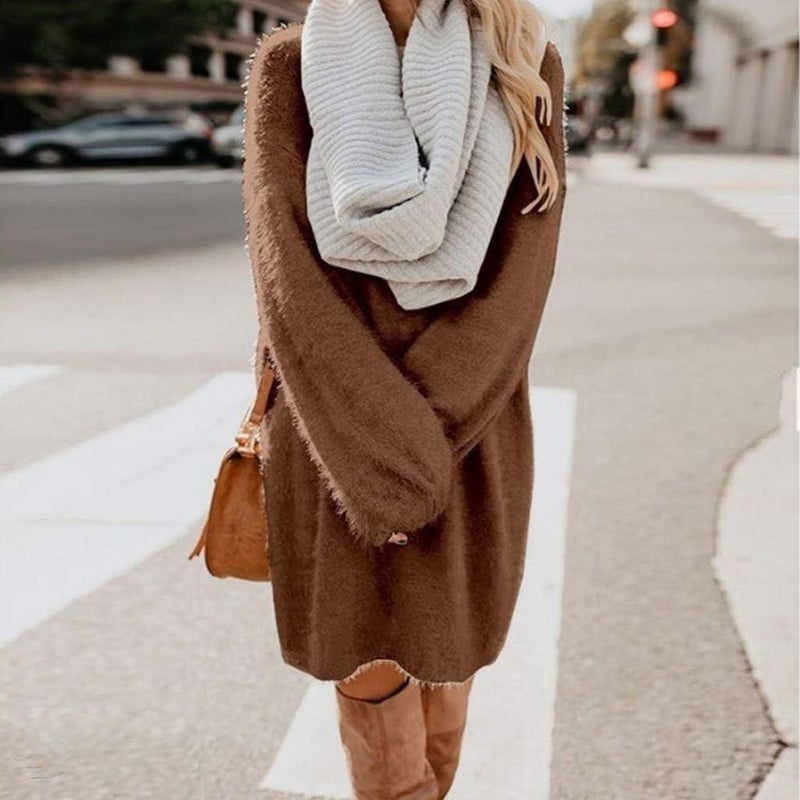 woobles Women's Loose Oversize Turtleneck Loose Fluffy Fuzzy Long Pullover Sweater Dress - Image 2
