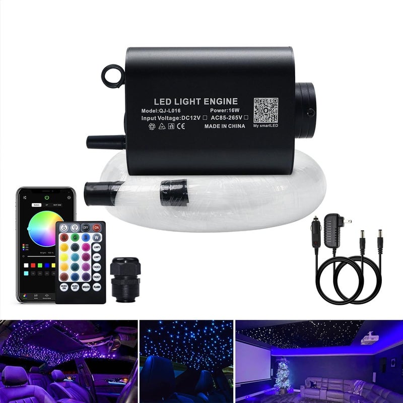 AKEPO 16W Car Home Use Fiber Optic Lights Star Ceiling Light Kit APP + Music Control, RGBW Sound Sensor Light Source with 28key RF Musical Remote with Mixed Fiber Cable 295pcs（0.75+1+1.5mm）9.8ft/3m - Image 1