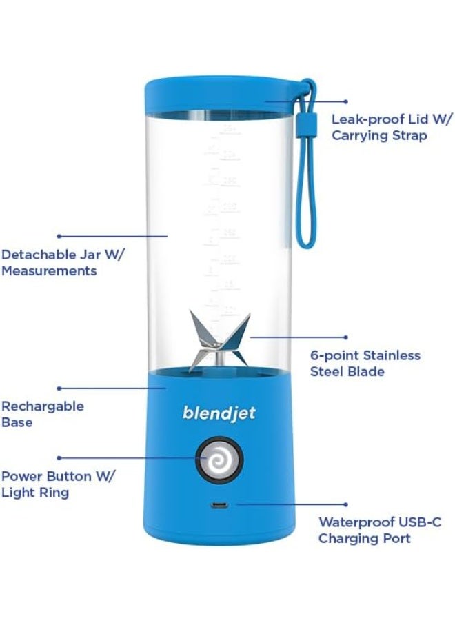 BlendJet- Portable Blender World's Most Powerful Compact 16Oz Blender @22,000 RPM, 6 Stainless Steel Blades, Ice Crasher, USB-C Charging, Self Cleaning, Built-in Safety Feature, BPA Free- BLUE - Image 3