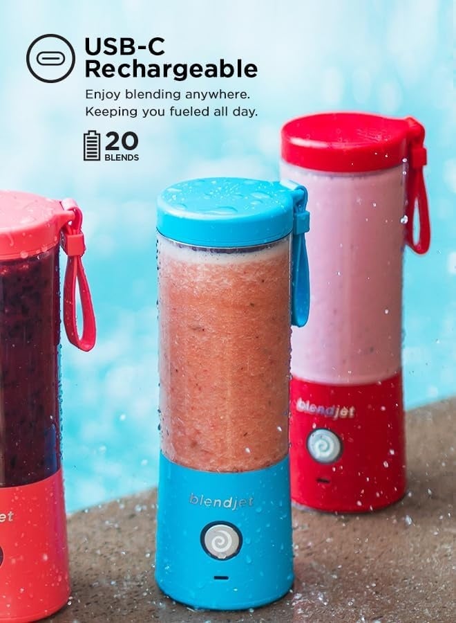 BlendJet- Portable Blender World's Most Powerful Compact 16Oz Blender @22,000 RPM, 6 Stainless Steel Blades, Ice Crasher, USB-C Charging, Self Cleaning, Built-in Safety Feature, BPA Free- BLUE - Image 2