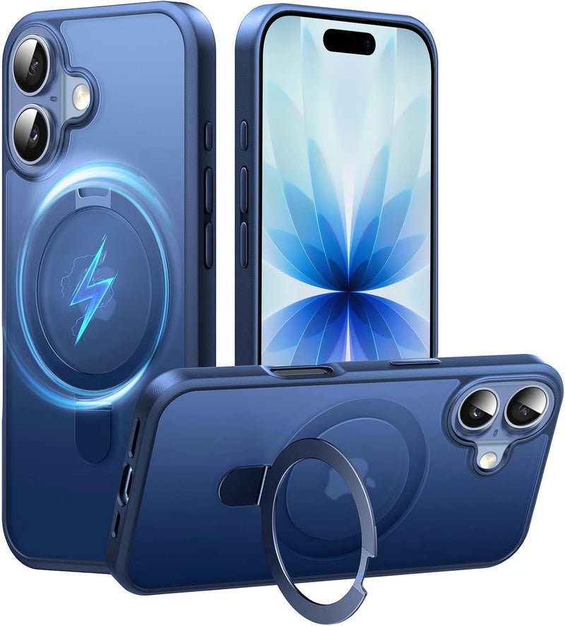 DIZORO Silicone Magnetic Ring Stand Compatible for iPhone 17 Case [Military Drop Protection] [Compatible with MagSafe] Shockproof Case Matte Translucent Slim Phone Case - (Blue) - Image 1
