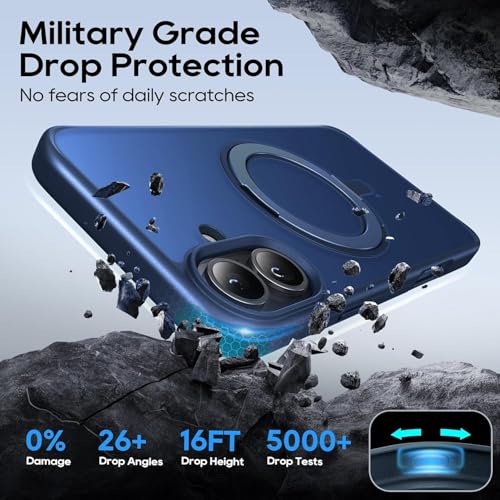 DIZORO Silicone Magnetic Ring Stand Compatible for iPhone 17 Case [Military Drop Protection] [Compatible with MagSafe] Shockproof Case Matte Translucent Slim Phone Case - (Blue) - Image 3