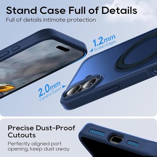 DIZORO Silicone Magnetic Ring Stand Compatible for iPhone 17 Case [Military Drop Protection] [Compatible with MagSafe] Shockproof Case Matte Translucent Slim Phone Case - (Blue) - Image 4