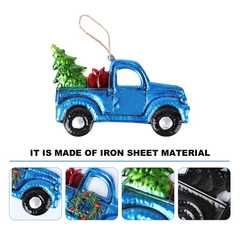 Tendycoco Christmas Pickup Truck Ornament Iron And Glass Pickup Truck Hanging Decoration Carrying Xmas Trees Car Keepsake Vintage Farmhouse Home Decor Gifts (Random Car Toward) - Image 4