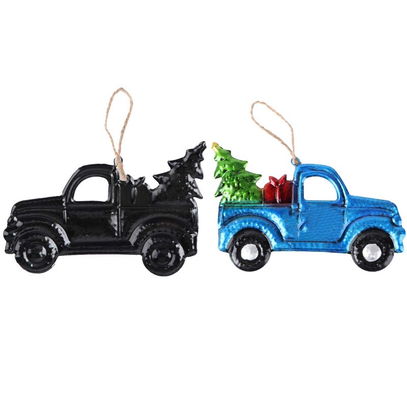 Tendycoco Christmas Pickup Truck Ornament Iron And Glass Pickup Truck Hanging Decoration Carrying Xmas Trees Car Keepsake Vintage Farmhouse Home Decor Gifts (Random Car Toward) - Image 3