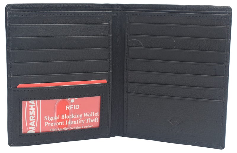Marshal New Premium Lambskin Leather Bifold Hipster Credit Card Wallet (Black) - Image 3