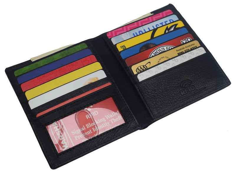 Marshal New Premium Lambskin Leather Bifold Hipster Credit Card Wallet (Black) - Image 5