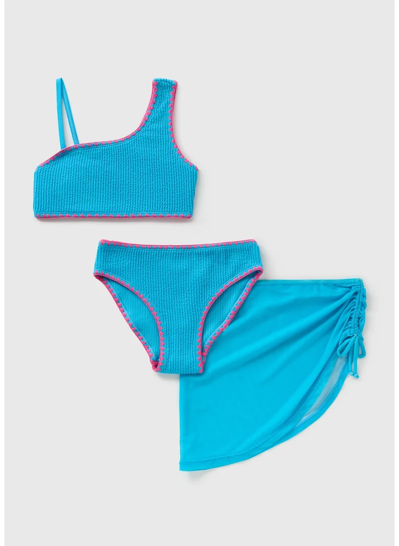 Matalan Girls Blue 3 Piece Bikini & Cover Up
