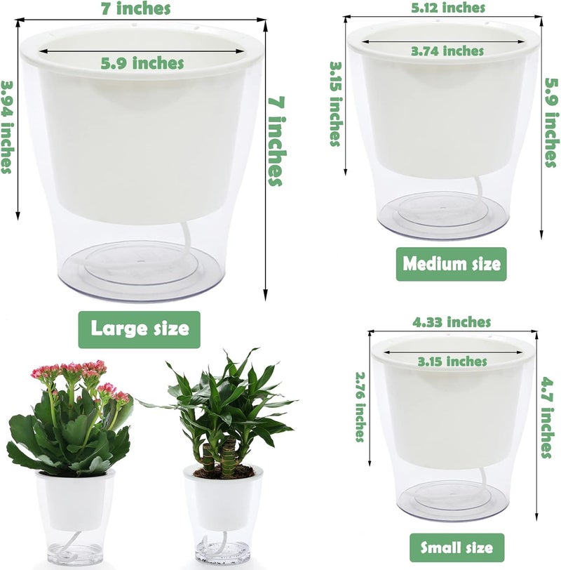 DeELF Outlet 6 Pakcs Self-Watering Planters for Indoor Plants 7"/ 5.1"/ 4.3" Clear African Violet Pots Plastic Orchid Pots Wick Flower Pots, Large, Medium and Small Sizes, Home Decor Pot - Image 4