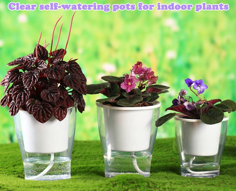 DeELF Outlet 6 Pakcs Self-Watering Planters for Indoor Plants 7"/ 5.1"/ 4.3" Clear African Violet Pots Plastic Orchid Pots Wick Flower Pots, Large, Medium and Small Sizes, Home Decor Pot - Image 3