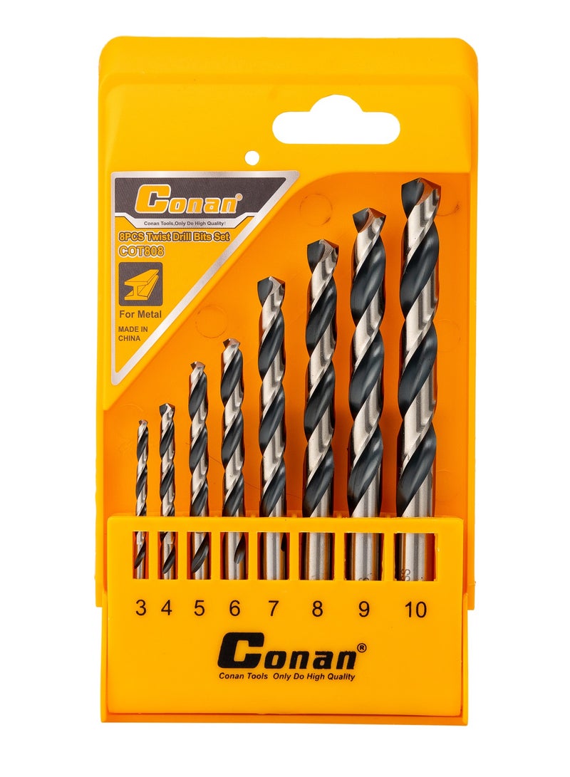 Conan Iron Drill Bit Set – 8PCS Assorted Sizes, Model COT808 – For Metal Drilling - Image 1