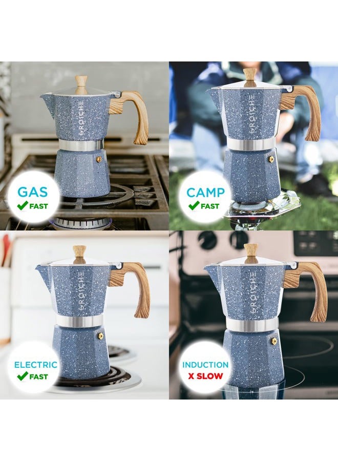GROSCHE Milano Moka pot, Stovetop Espresso maker, Greca Coffee Maker, Stovetop coffee maker and espresso maker percolator (Indigo, 6 cup) - Image 5