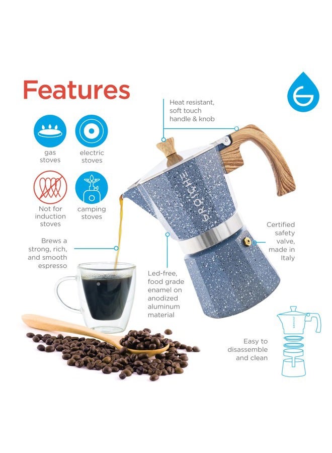 GROSCHE Milano Moka pot, Stovetop Espresso maker, Greca Coffee Maker, Stovetop coffee maker and espresso maker percolator (Indigo, 6 cup) - Image 3