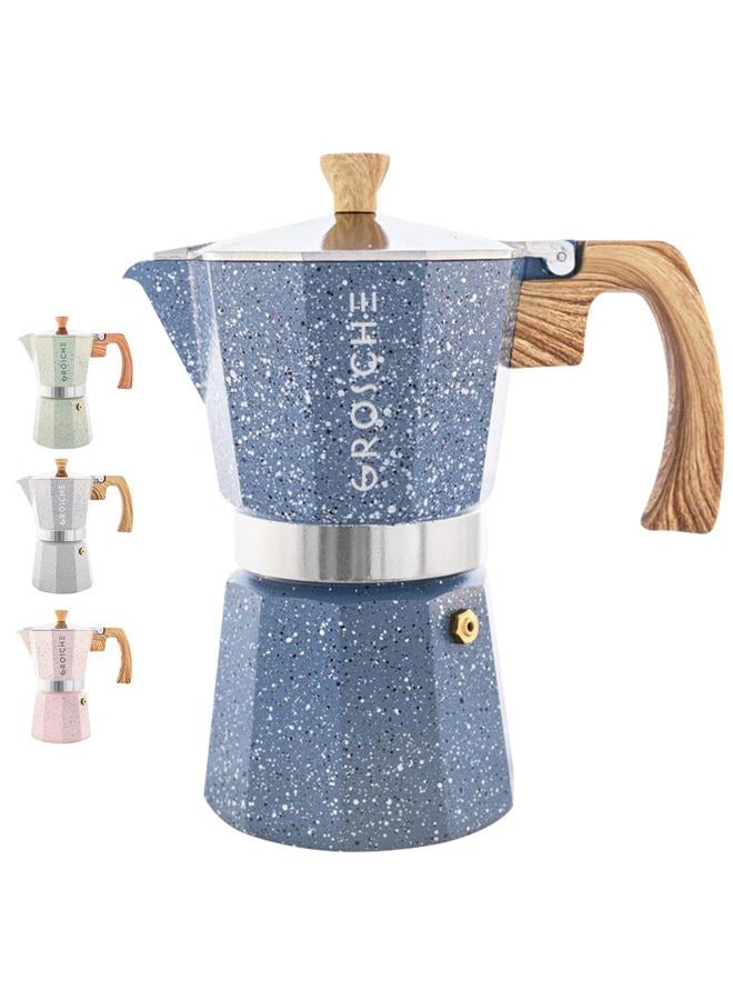 GROSCHE Milano Moka pot, Stovetop Espresso maker, Greca Coffee Maker, Stovetop coffee maker and espresso maker percolator (Indigo, 6 cup) - Image 1