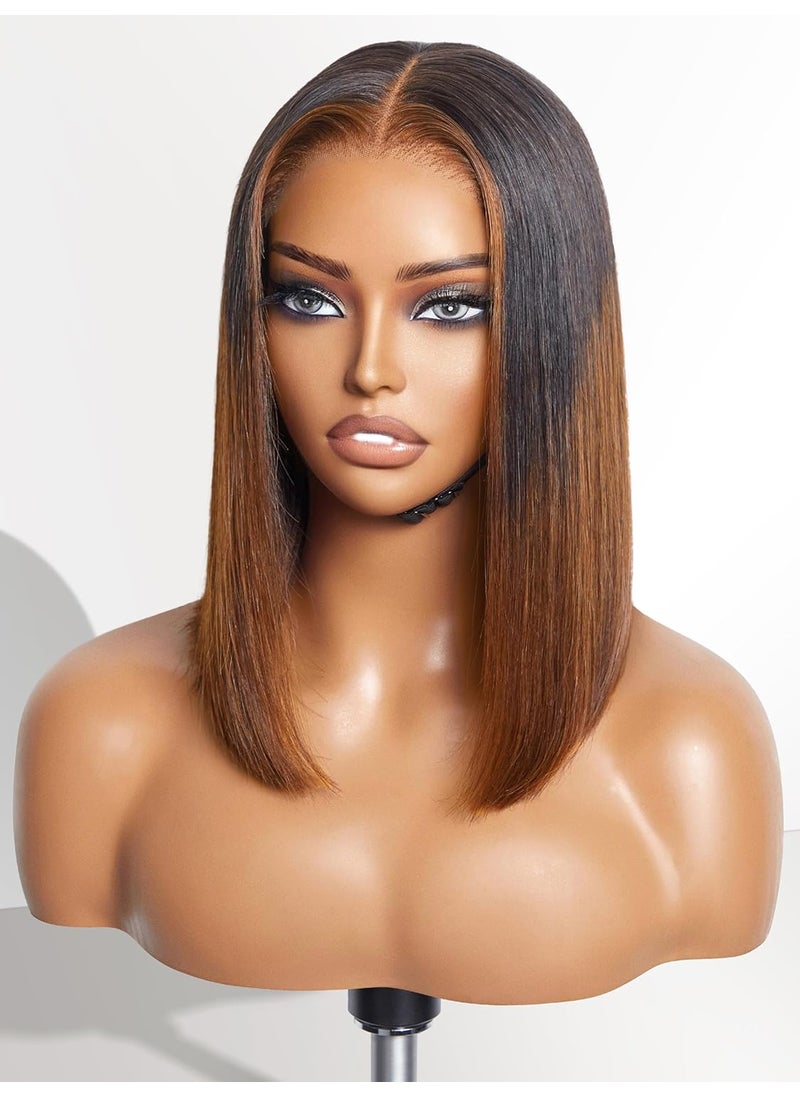 LUVME HAIR - LUVME HAIR 12 Mix Brown Glueless Bob Wigs Human Hair Pre Plucked 5x5 HD Lace Closure Wigs Human Hair 180 Density Ready to Go Wig with Bleached Knots  Pre Cut Lace - Image 1