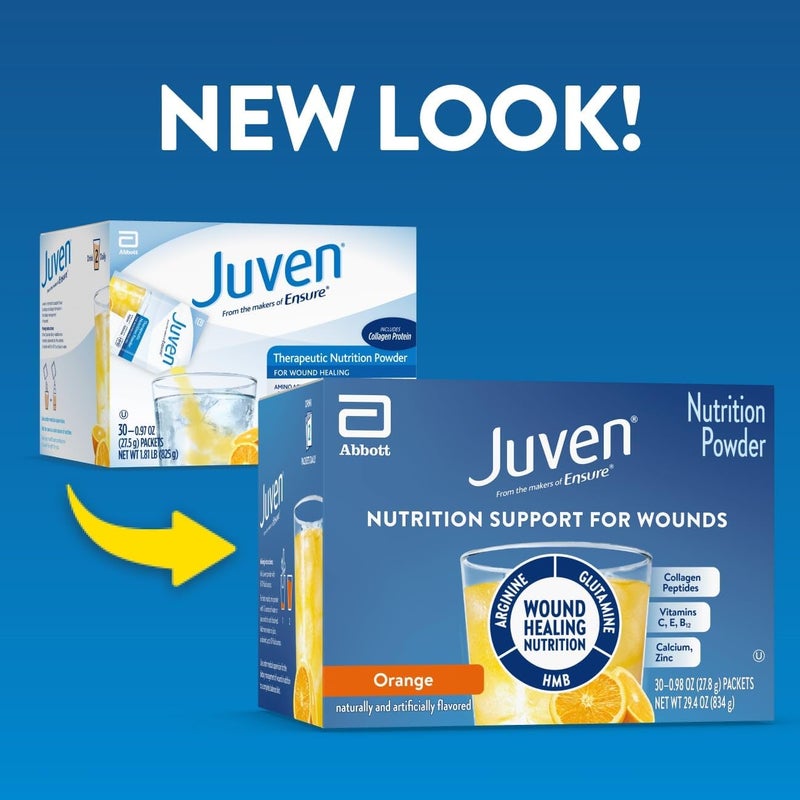 Juven Therapeutic Nutrition Drink Powder Including Collagen Peptides Amino Acids and HMB for Wound Healing Support Orange 30 Packets - Image 2