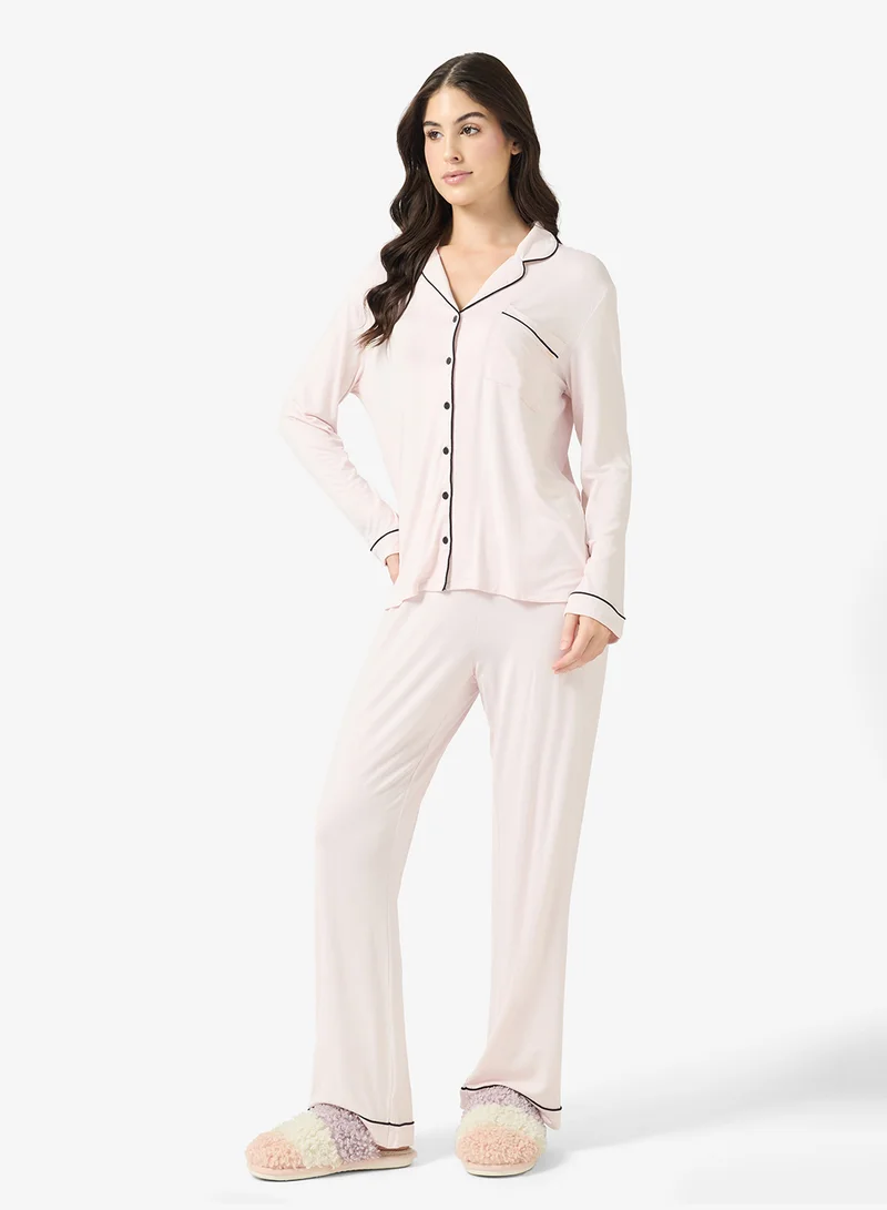 Dorina  Piping detailed top & Pyjama set for Women | Best Price UAE